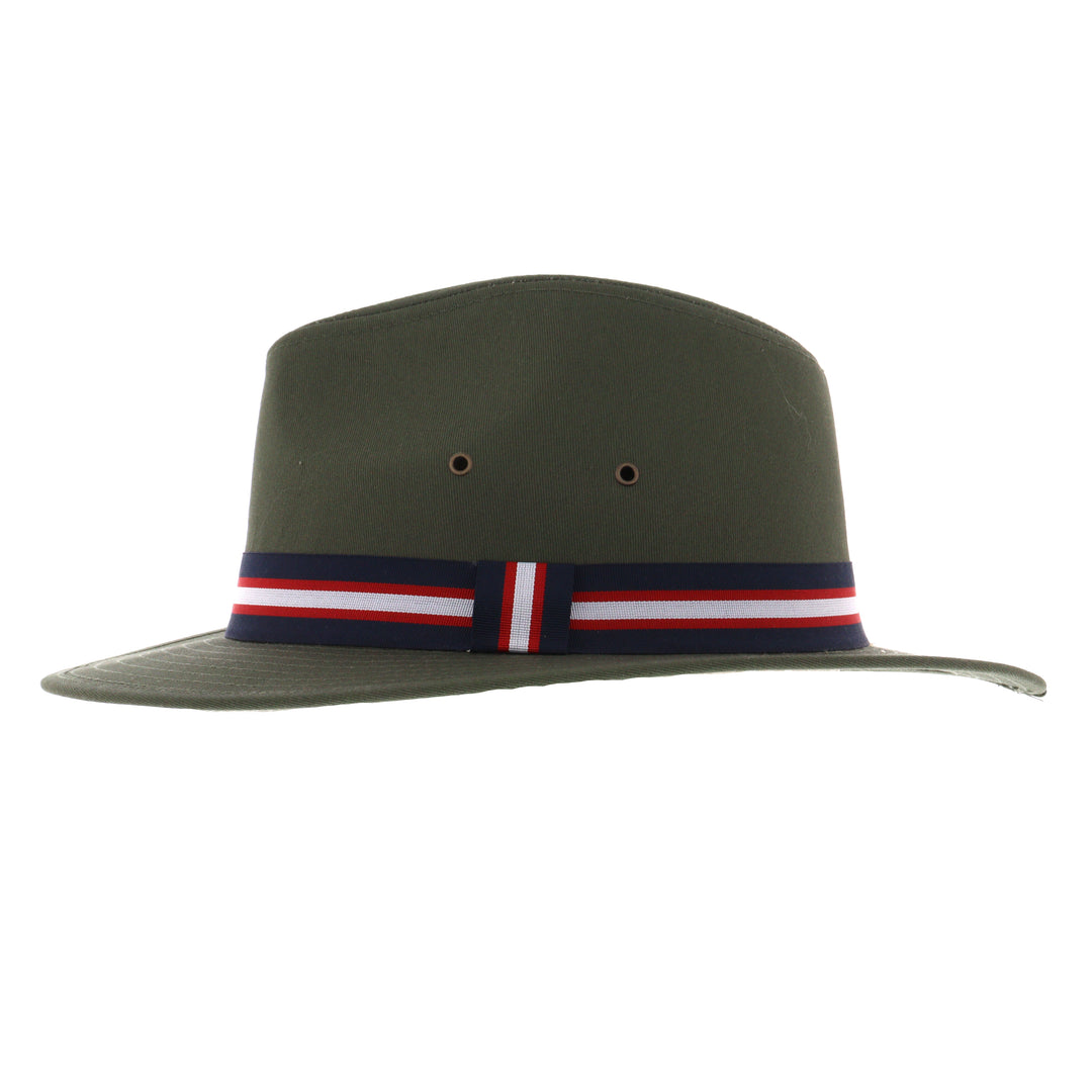 Khaki Cotton Fedora With Striped Band