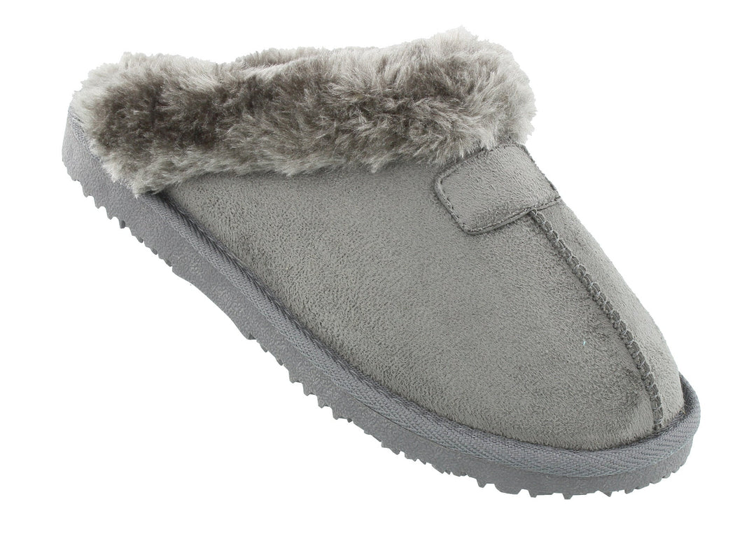 Fur Lined Memory Foam Mules Slippers In Grey