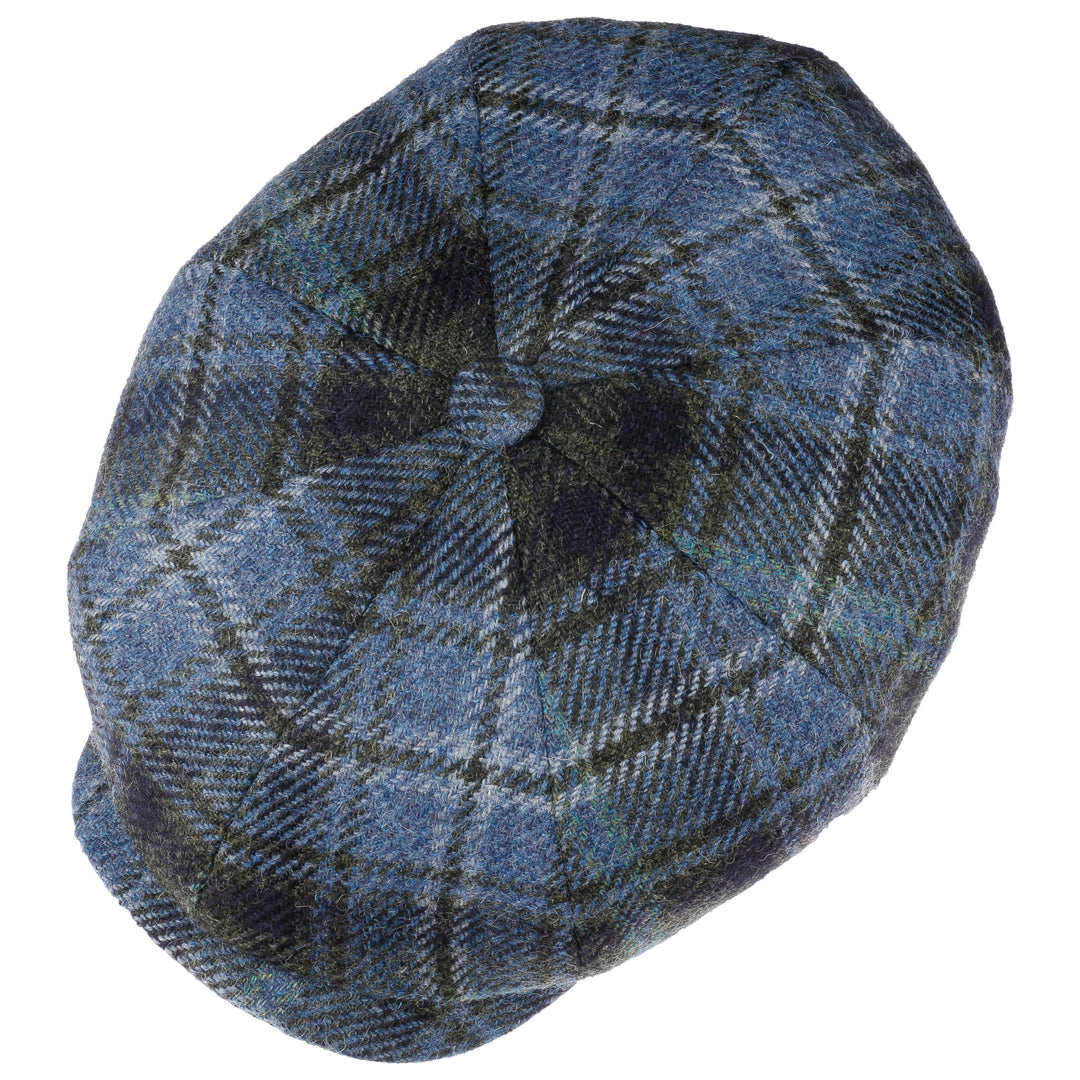 Stetson Hatteras Classic Wool Check Bakerboy Cap In Blue