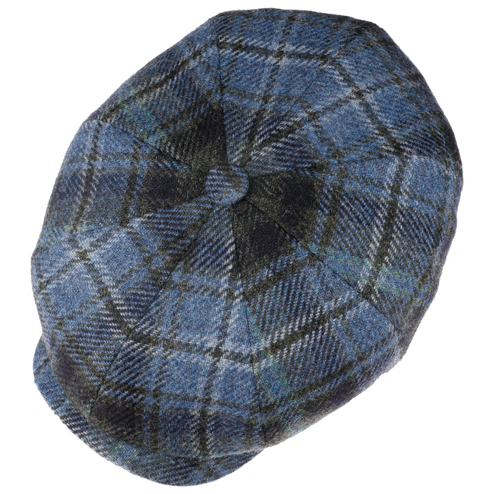 Stetson Hatteras Classic Wool Check Bakerboy Cap In Blue