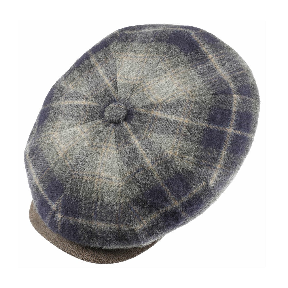 Stetson Hatteras Lambswool Navy Check Bakerboy Cap