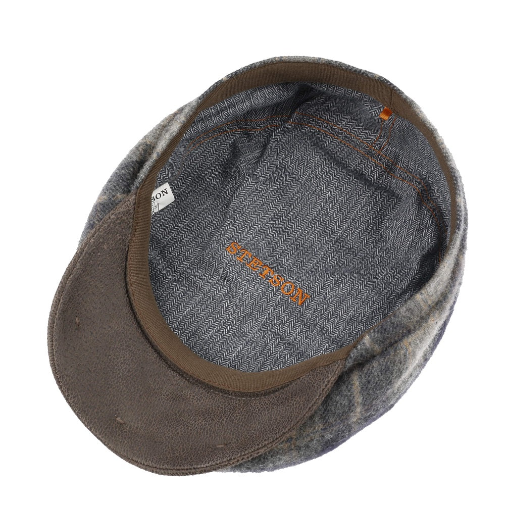 Stetson Hatteras Lambswool Navy Check Bakerboy Cap