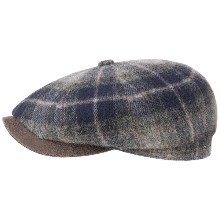 Stetson Hatteras Lambswool Navy Check Bakerboy Cap