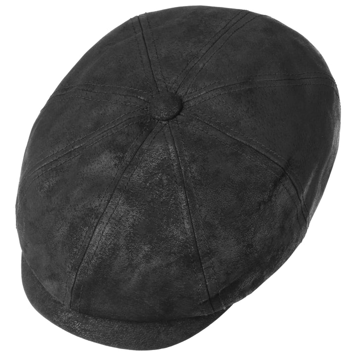 Stetson Leather Hatteras Bakerboy Cap In Black