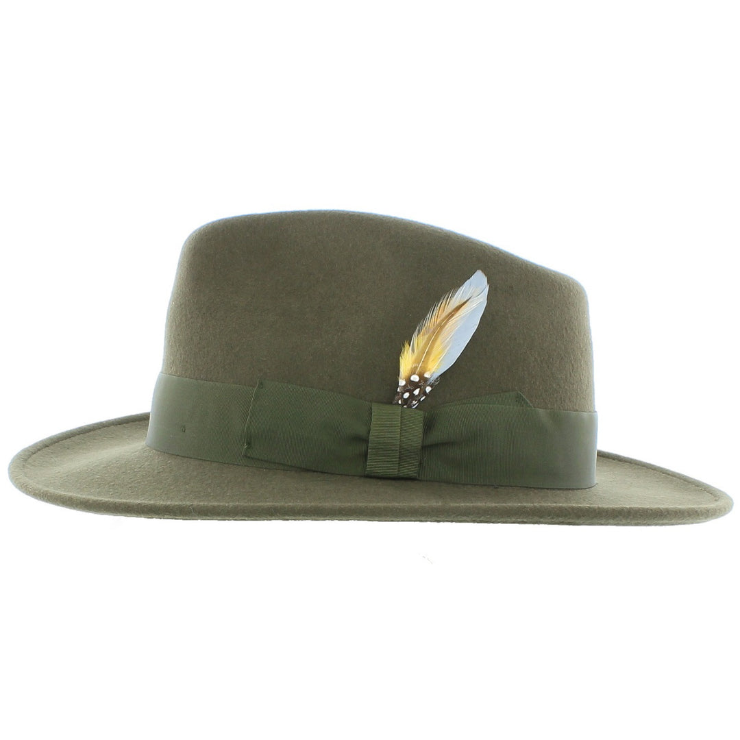 Curzon Classics Indiana Explorer Olive 100% Wool Fedora Hat