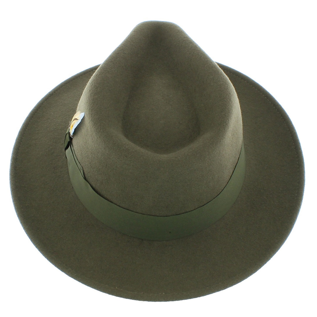 Curzon Classics Indiana Explorer Olive 100% Wool Fedora Hat