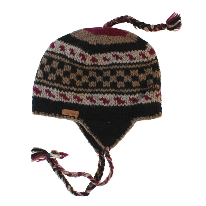 Kusan Colourful Wool Trapper Hat With Plaits, Fleece Lined