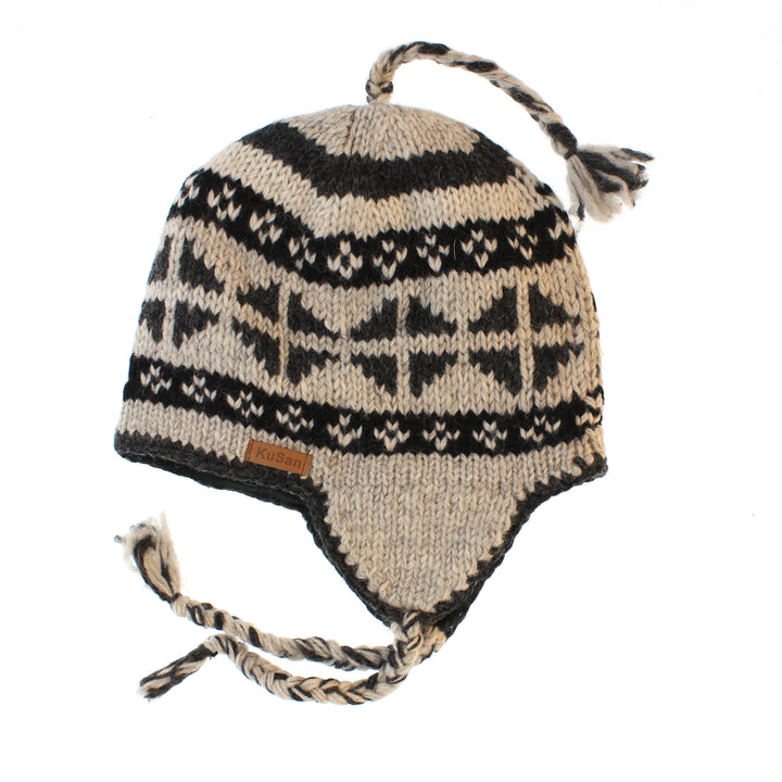 Kusan Colourful Wool Trapper Hat With Plaits, Fleece Lined