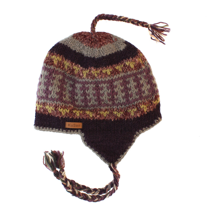 Kusan Colourful Wool Trapper Hat With Plaits, Fleece Lined
