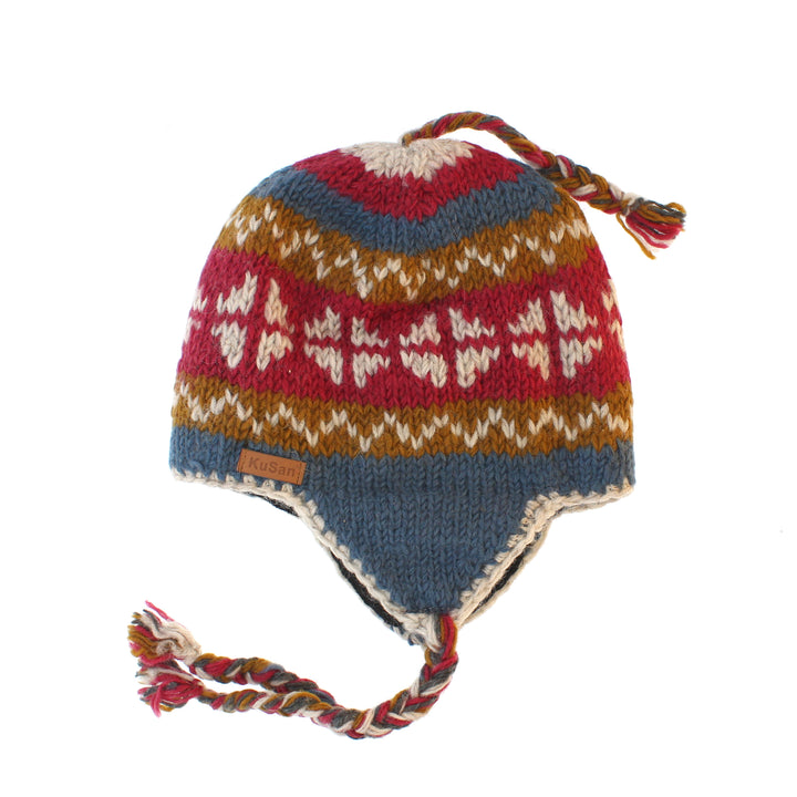 Kusan Colourful Wool Trapper Hat With Plaits, Fleece Lined