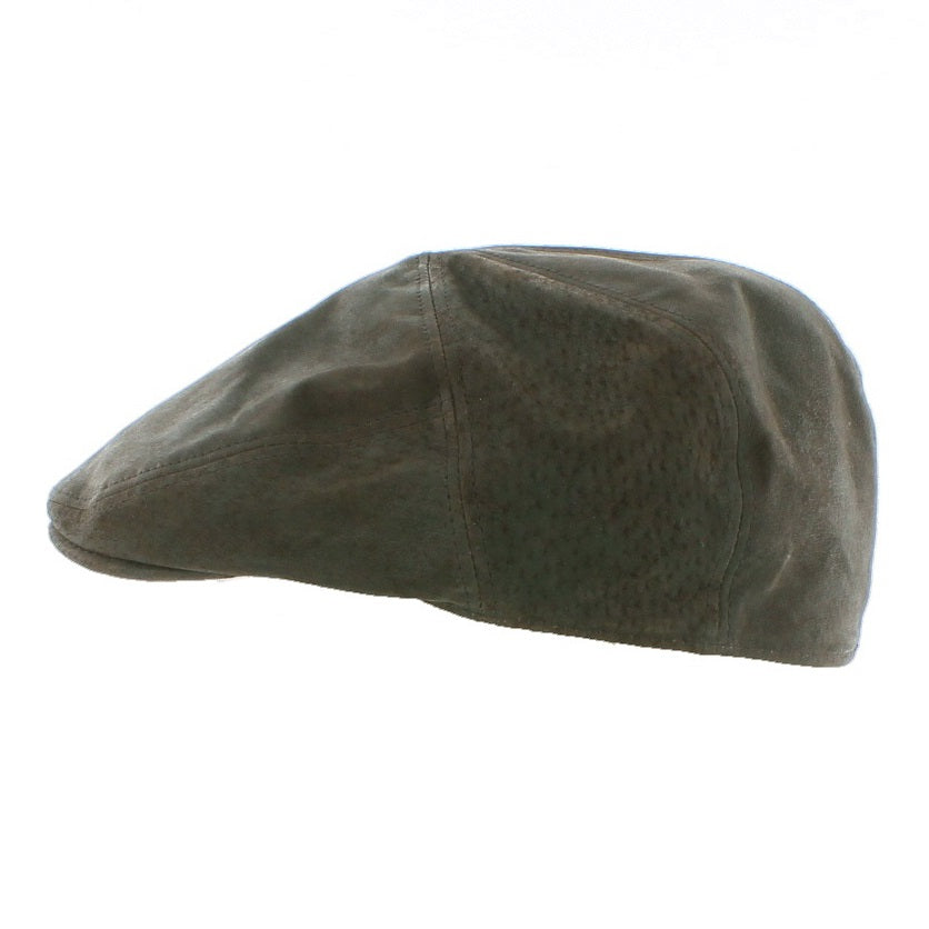 Whiteley Soft Leather 5 Panel Flat Cap Olive