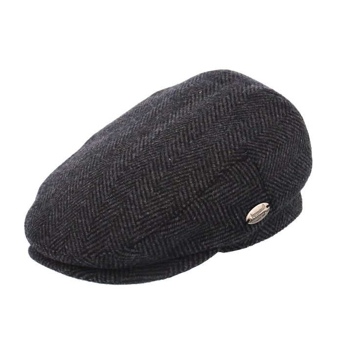 Black Herringbone Wool Flat Cap from Whiteley (M107)