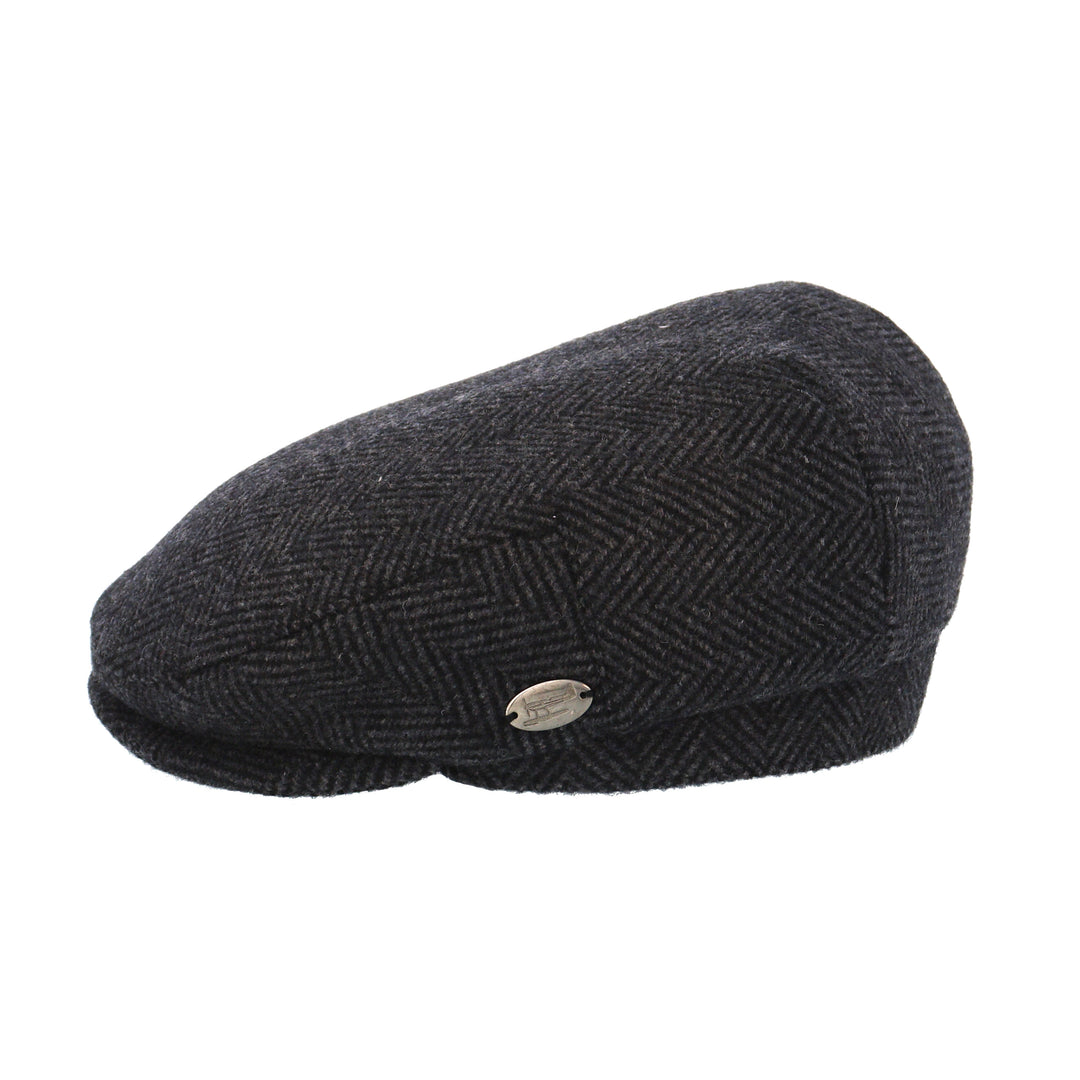 Black Herringbone Wool Flat Cap from Whiteley (M107)