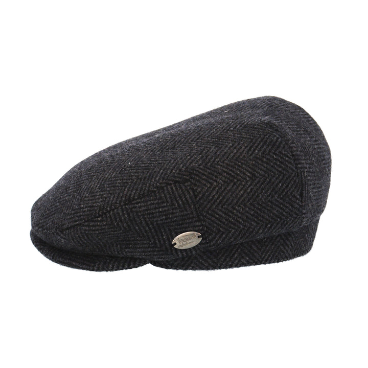 Black Herringbone Wool Flat Cap from Whiteley (M107)