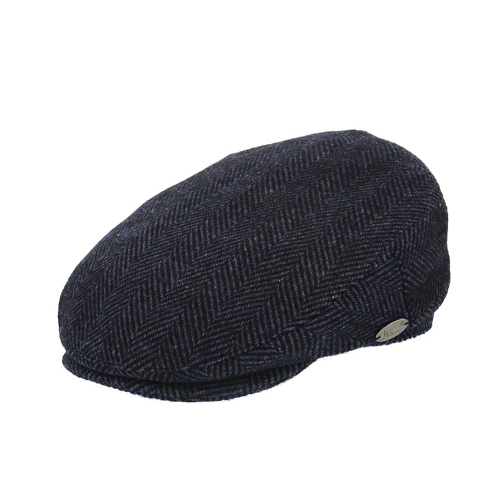 Blue Herringbone Wool Flat Cap from Whiteley (M107)