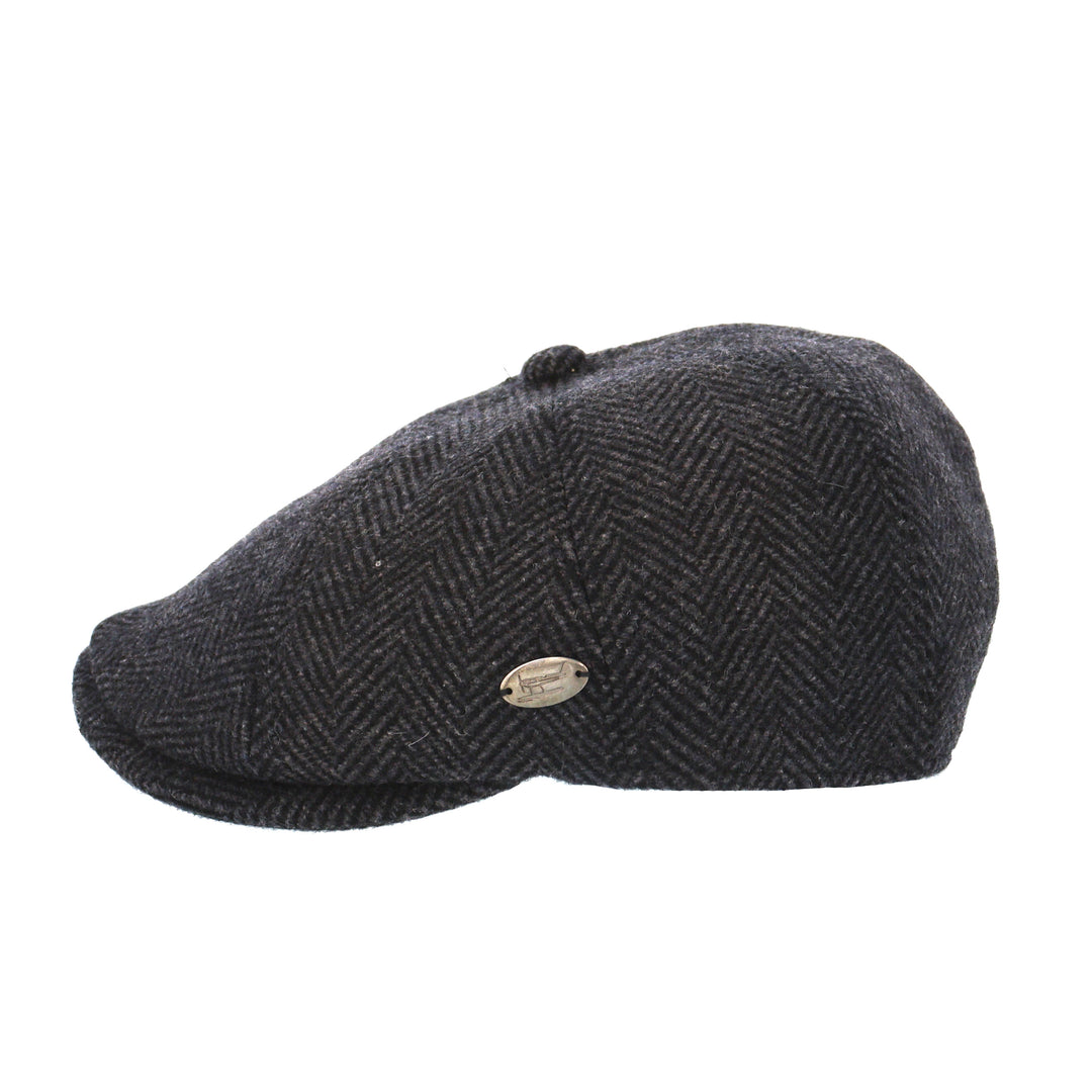 Black Herringbone Wool Bakerboy Cap from Whiteley (M108)