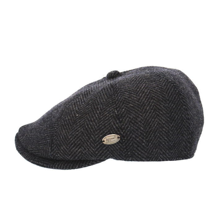 Black Herringbone Wool Bakerboy Cap from Whiteley (M108)