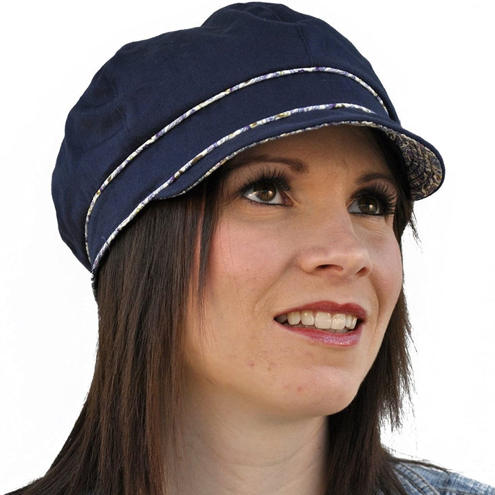 Ladies Cotton Sun Cap With Floral Printed Trim