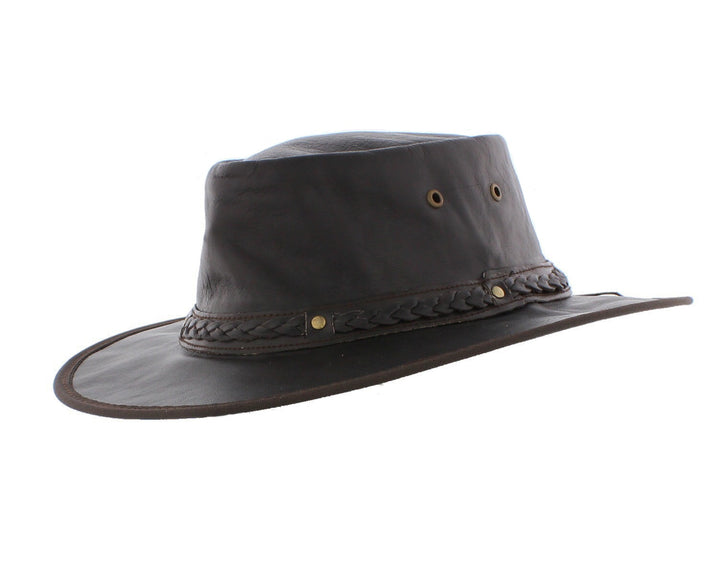 Explorer Crushable Real Leather Bush Hat With Chin Strap
