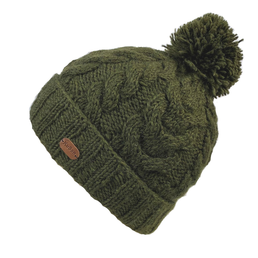 Kusan Cable Knit Bobble Hat Khaki PK2228 The Hat Company