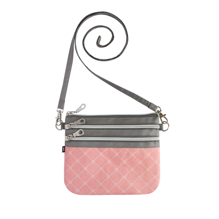 Pink Sorbet Small Oil Cloth 3-zip Pouch Cross Body Bag by Earth Squared