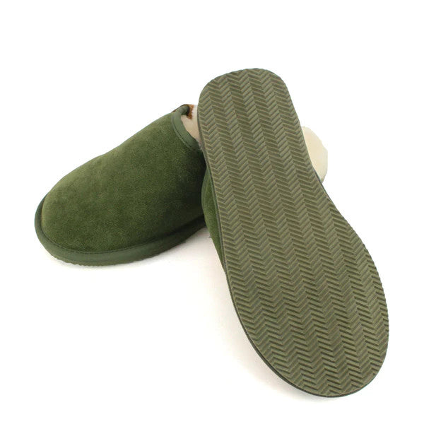 Men's Sheepskin Lined Mule Slippers In Olive â The Hat Company