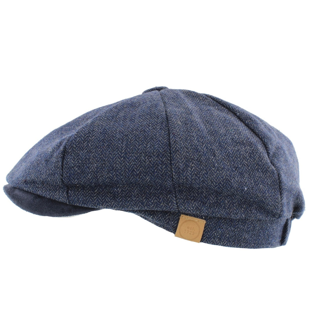 'Elijah' Herringbone Bakerboy Cap in Blue