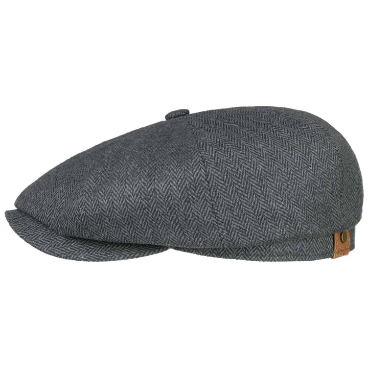 Stetson Silk Hatteras Bakerboy Cap In Black & Grey Herringbone