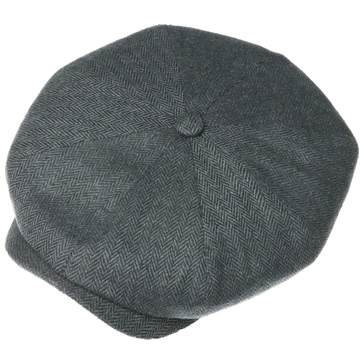 Stetson Silk Hatteras Bakerboy Cap In Black & Grey Herringbone