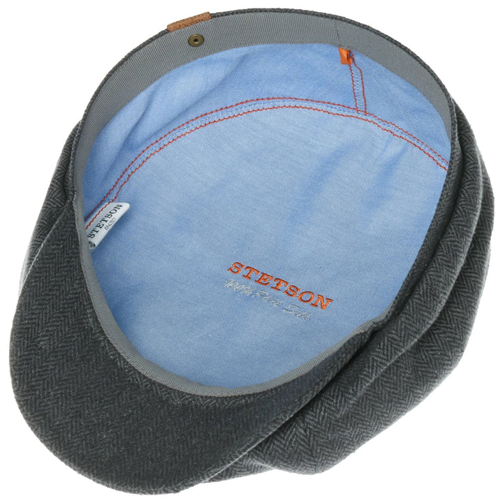 Stetson Silk Hatteras Bakerboy Cap In Black & Grey Herringbone