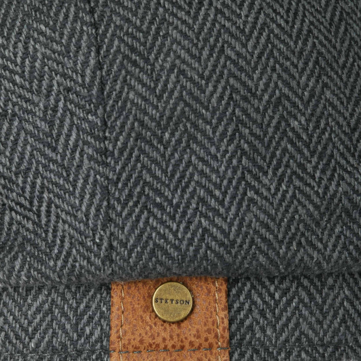 Stetson Silk Hatteras Bakerboy Cap In Black & Grey Herringbone