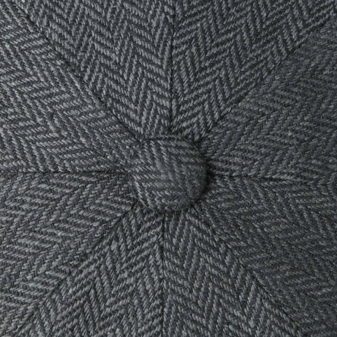 Stetson Silk Hatteras Bakerboy Cap In Black & Grey Herringbone