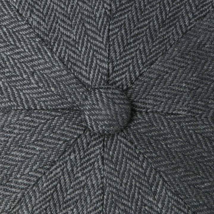 Stetson Silk Hatteras Bakerboy Cap In Black & Grey Herringbone