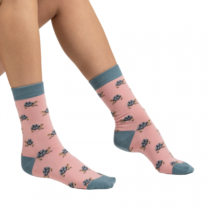 Miss Sparrow Bamboo Turtles Socks (Pink)