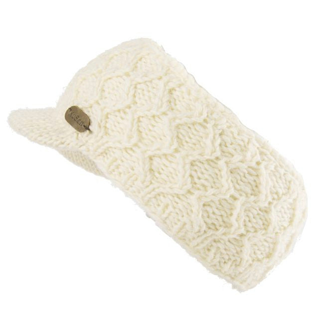 Kusan Cable Knit Wool Headband With Peak Visor Winter White