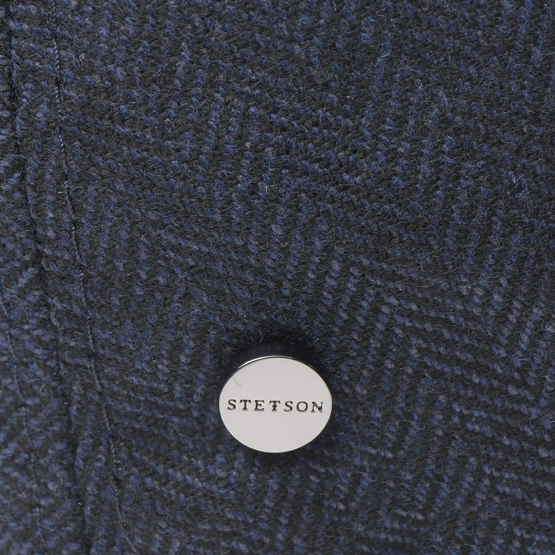 Stetson Wool Silk & Cashmere Luxury Duckbill Peak Cap In Navy/Black Herringbone