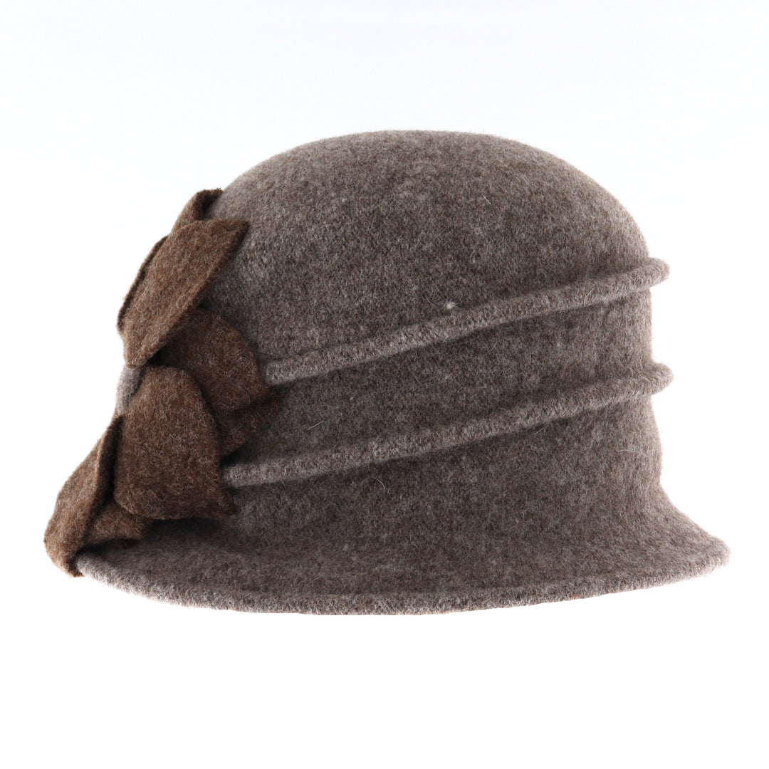 Oatmeal Pure New Wool Flower Pull On Cloche Hat