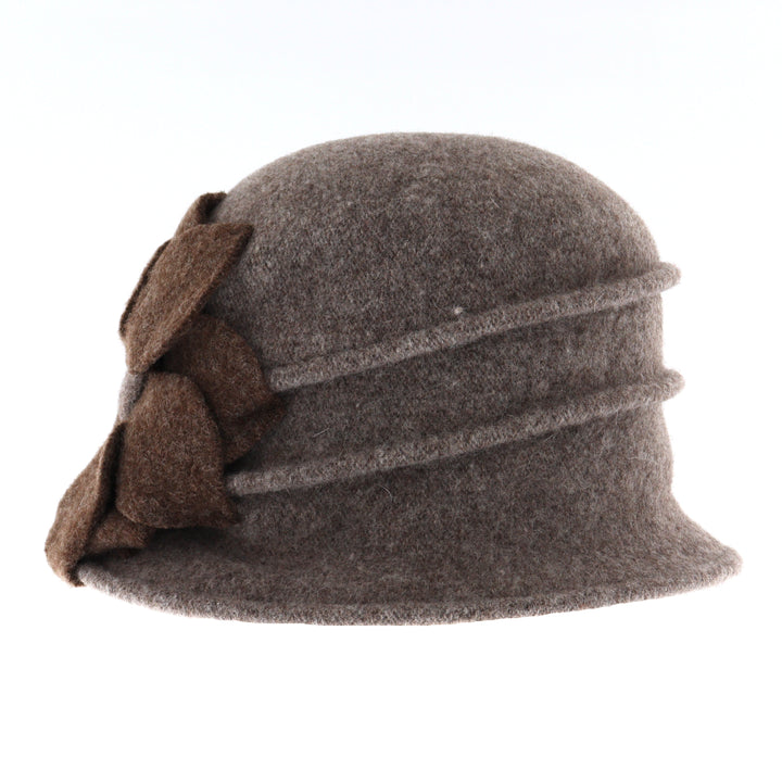 Oatmeal Pure New Wool Flower Pull On Cloche Hat