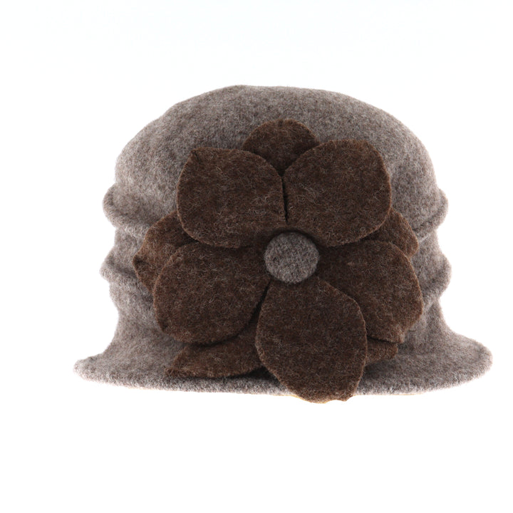 Oatmeal Pure New Wool Flower Pull On Cloche Hat