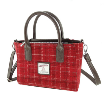 Glen Appin Harris Tweed Brora Tote Handbag Red Check