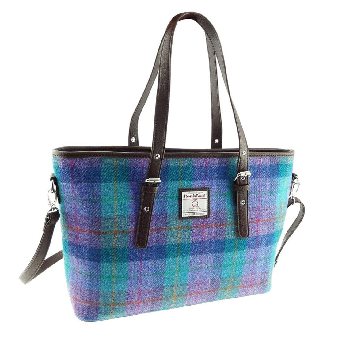 Glen Appin Harris Tweed Classic Spey Tote Handbag Turquoise Check – The ...