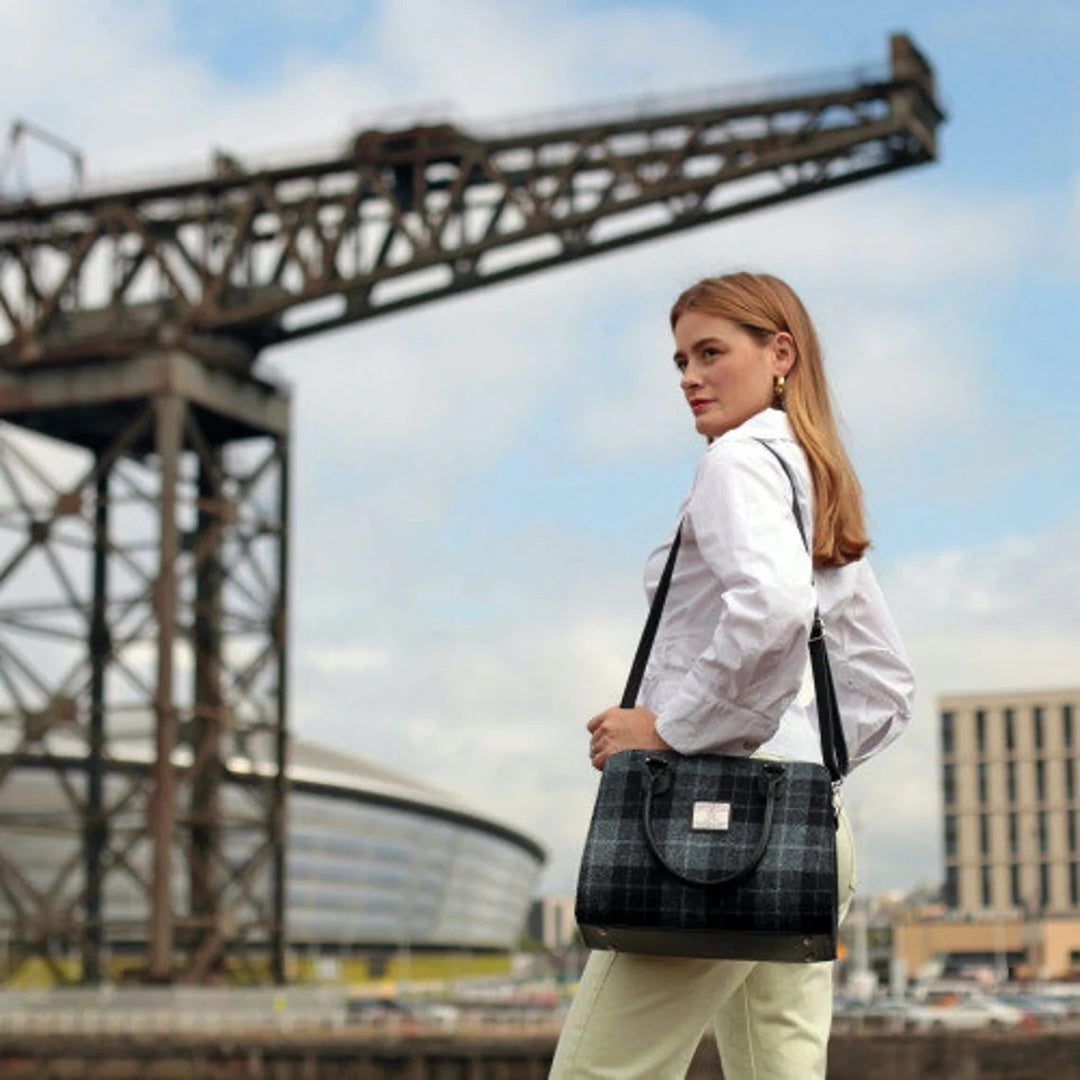 Glen Appin Harris Tweed Findhorn Tote Handbag Grey/Black Check