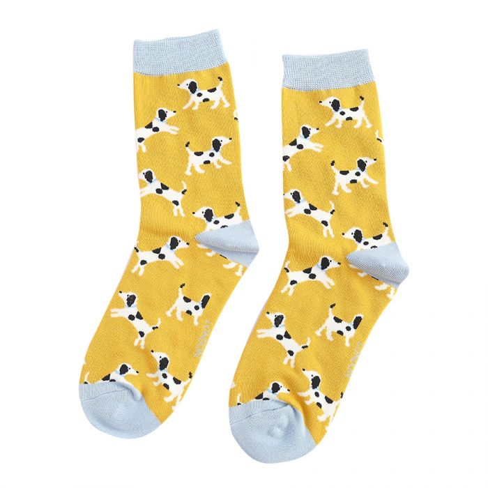 Miss Sparrow Bamboo Dalmatian Dog Socks (Yellow)