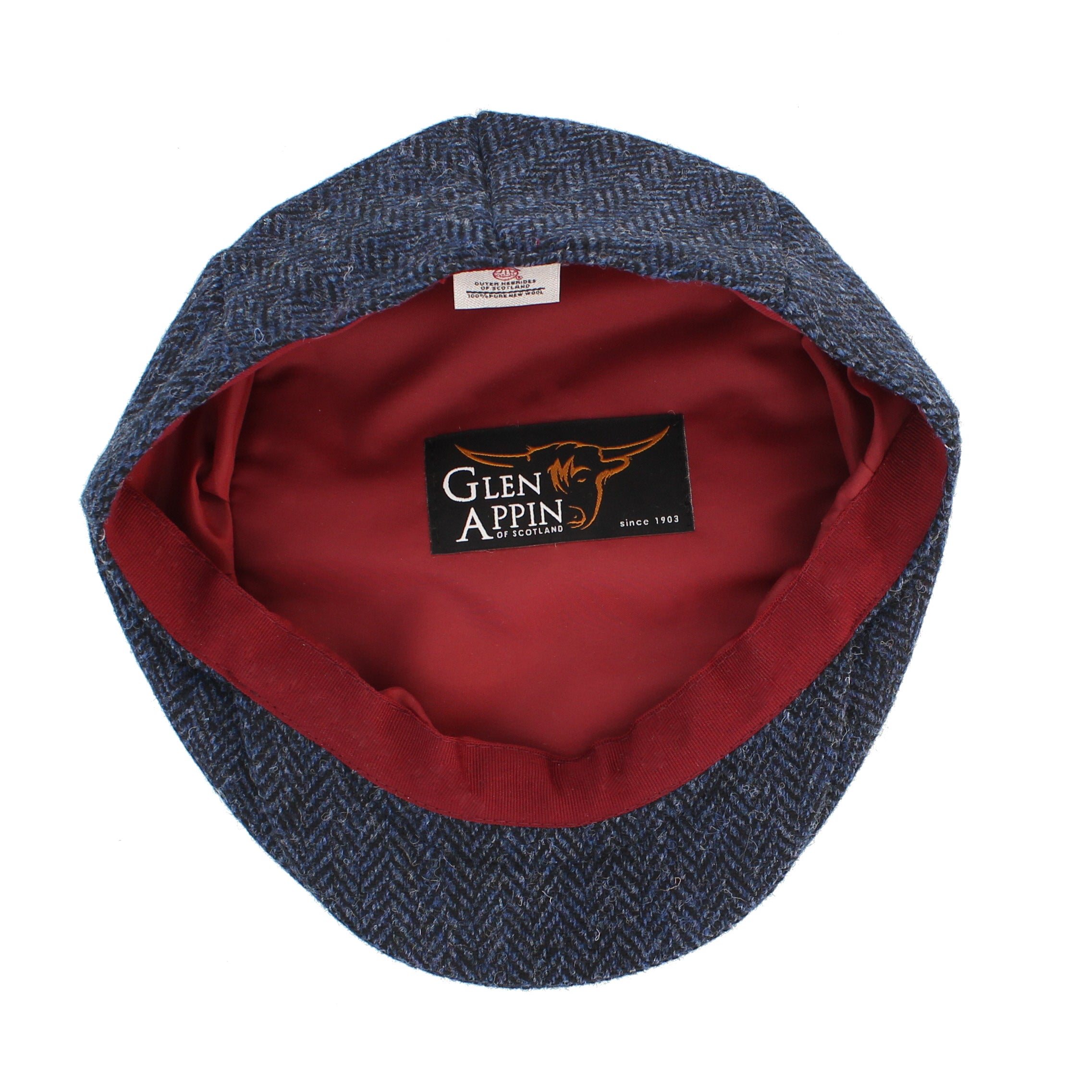 Glen Appin Harris Tweed Wool Country Flat Cap Blue Herringbone