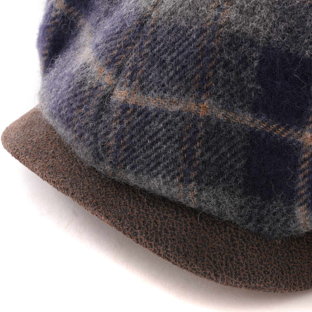 Stetson Hatteras Lambswool Navy Check Bakerboy Cap