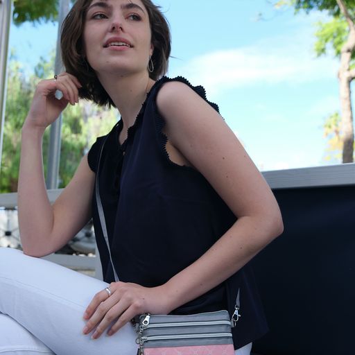 Pink Sorbet Small Oil Cloth 3-zip Pouch Cross Body Bag by Earth Squared